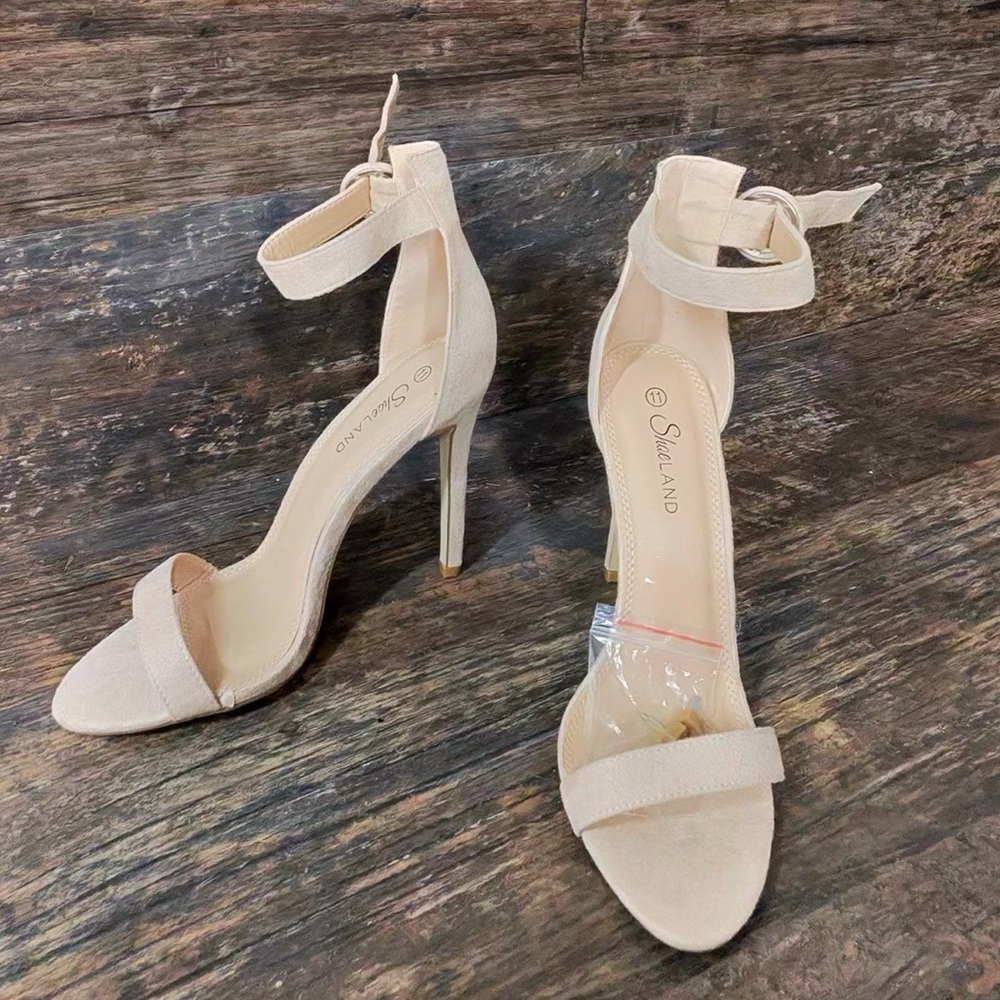 Shoeland Elegant Cream Ankle Strap Heels
